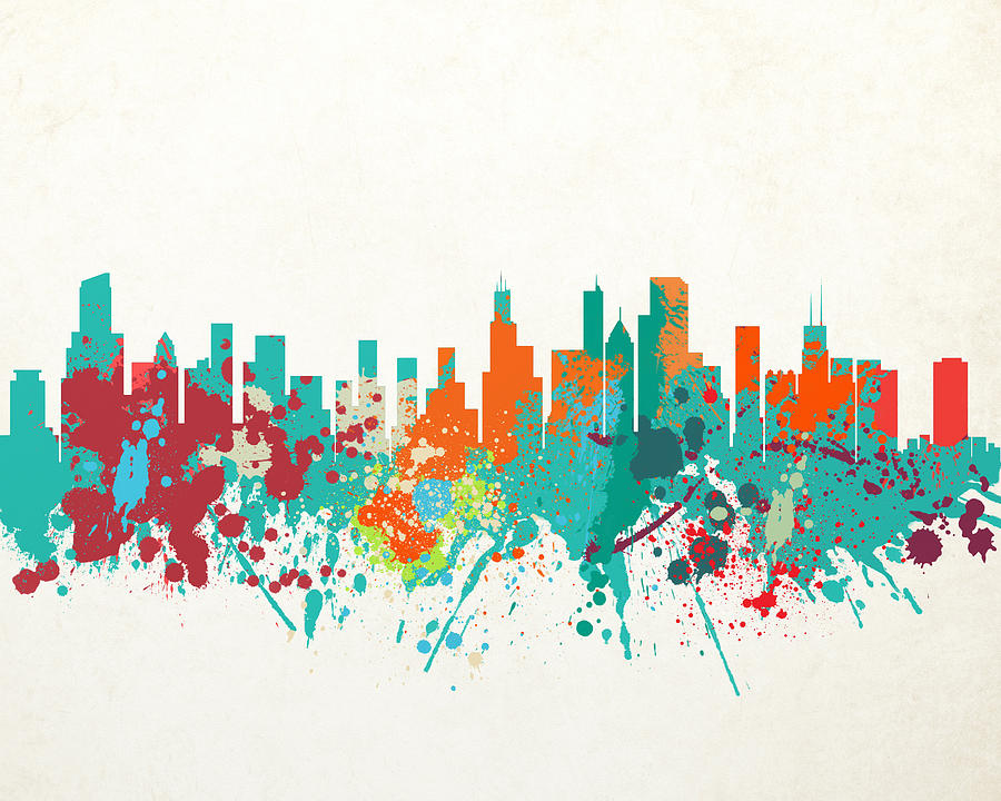 The Windy City Chicago Skyline - Painted Digital Art