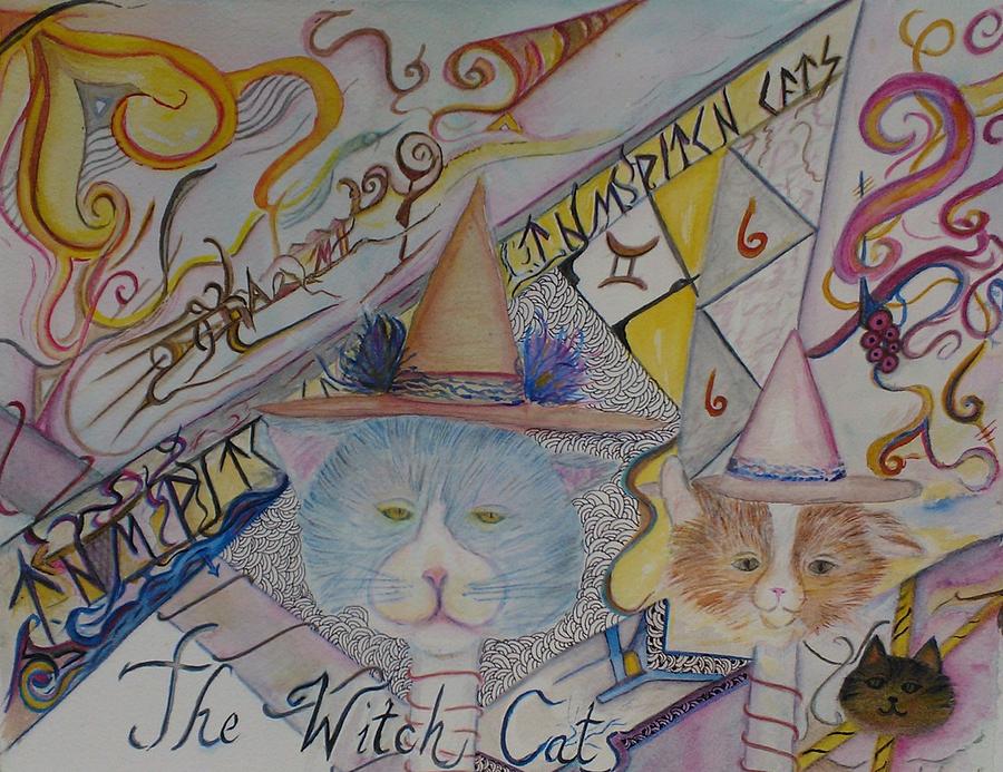 Cat Mixed Media - The Witch Cats by Marian Hebert