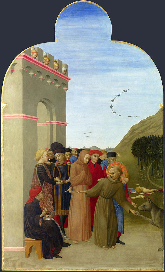 The Wolf of Gubbio Painting by Sassetta