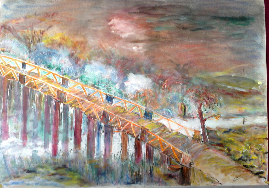The Wooden Bridge Painting by Subrata Bose