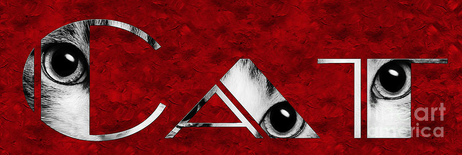 The Word Is Cat BW On Red Photograph by Andee Design