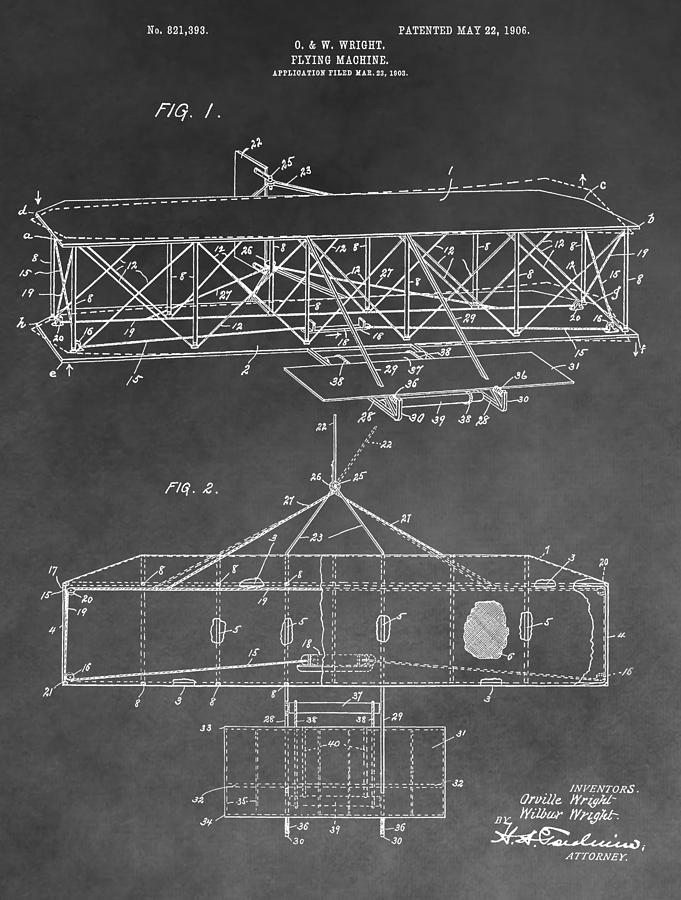 The Wright Brothers Airplane Drawing by Dan Sproul