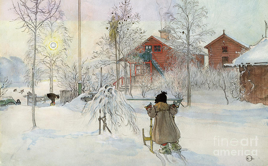 Winter Painting - The Yard and Wash House by Carl Larsson