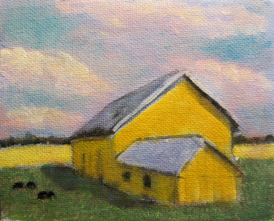 Sheep Painting - The Yellow Barn by David Zimmerman