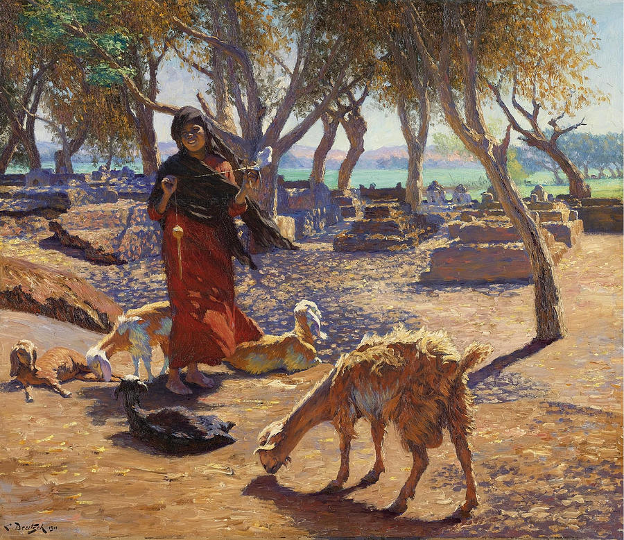 Ludwig Deutsch Painting - The young Goat Herder of Shobrah Egypt by Ludwig Deutsch