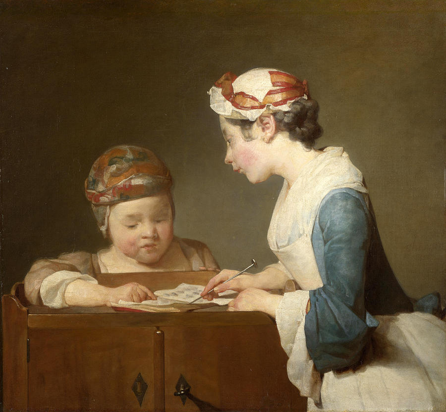 The Young Schoolmistress Painting by Jean-Simeon Chardin