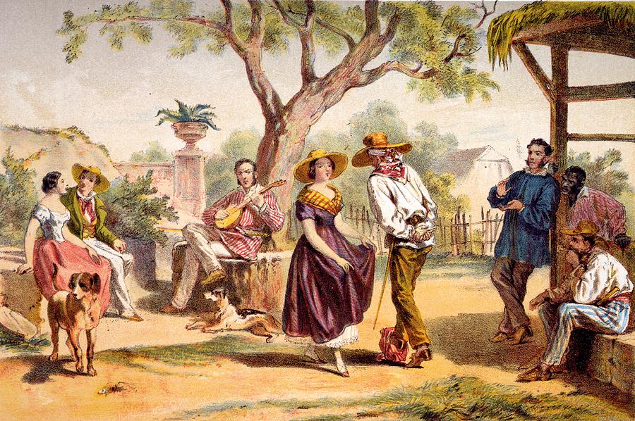 The Zapateado - National Dance, 1840 Drawing by Federico Mialhe