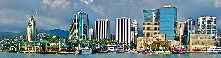 Cityscape Photograph - Theboat At Aloha Tower - No.113 by Joe Finney Cityscape Photograph - Theboat At Aloha Tower - No.113 by Joe Finney