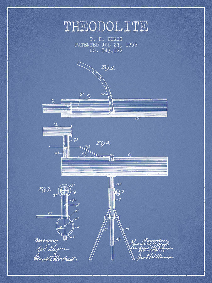 Vintage Digital Art - Theodolite Patent from 1895 - Light Blue by Aged Pixel
