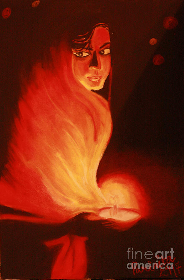 Lady Painting - There always a light in  the dark by Parinita Dhawan