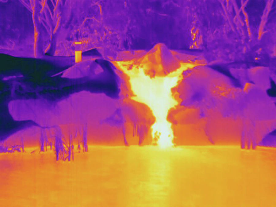 Winter Photograph - Thermogram Of A Waterfall Flowing by Science Stock Photography/science Photo Library