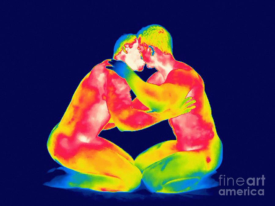 Thermogram of Male Couple Kissing Photograph by Thierry Berrod Mona Lisa Production Spl