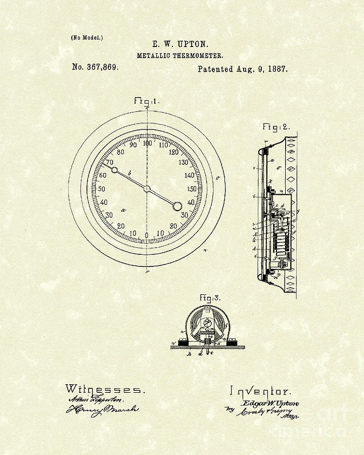 Thermometer 1887 Patent Art Drawing by Prior Art Design