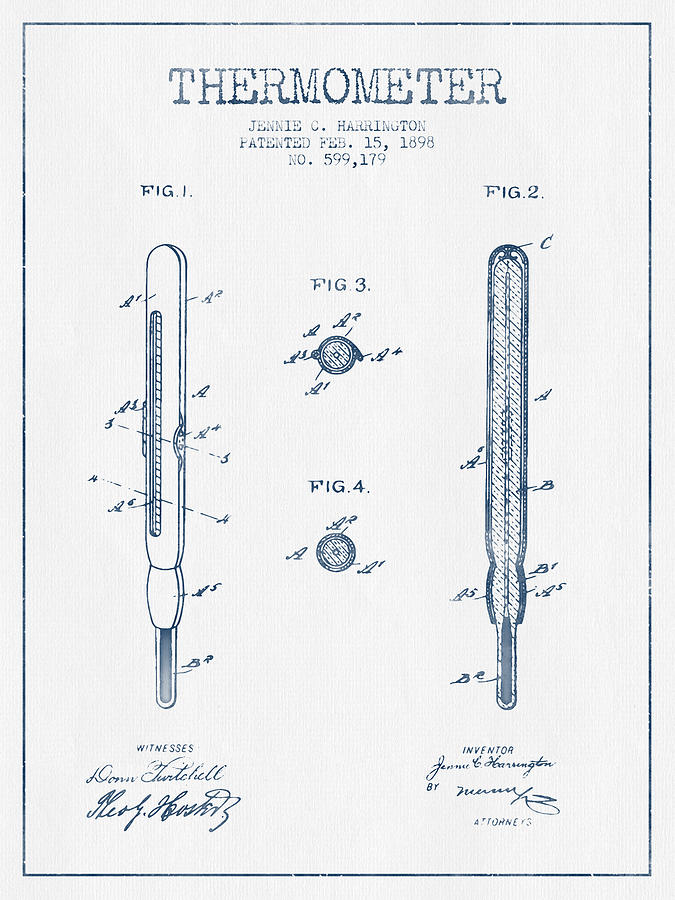 Thermometer Patent From 1898 - Blue Ink Digital Art