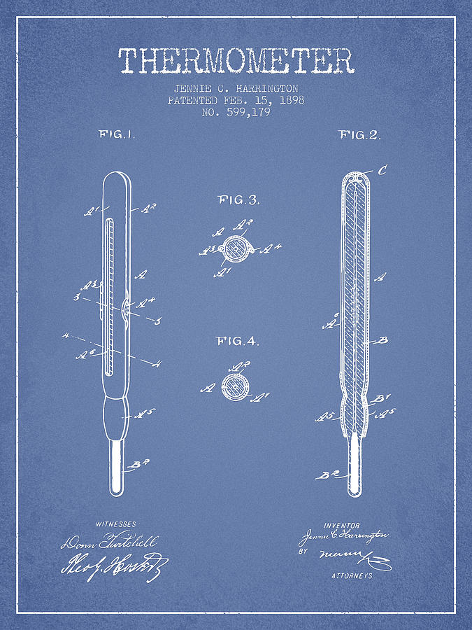Vintage Digital Art - Thermometer patent from 1898 - Light Blue by Aged Pixel