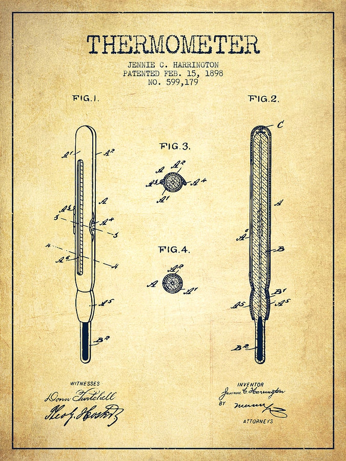 Vintage Digital Art - Thermometer patent from 1898 - Vintage by Aged Pixel