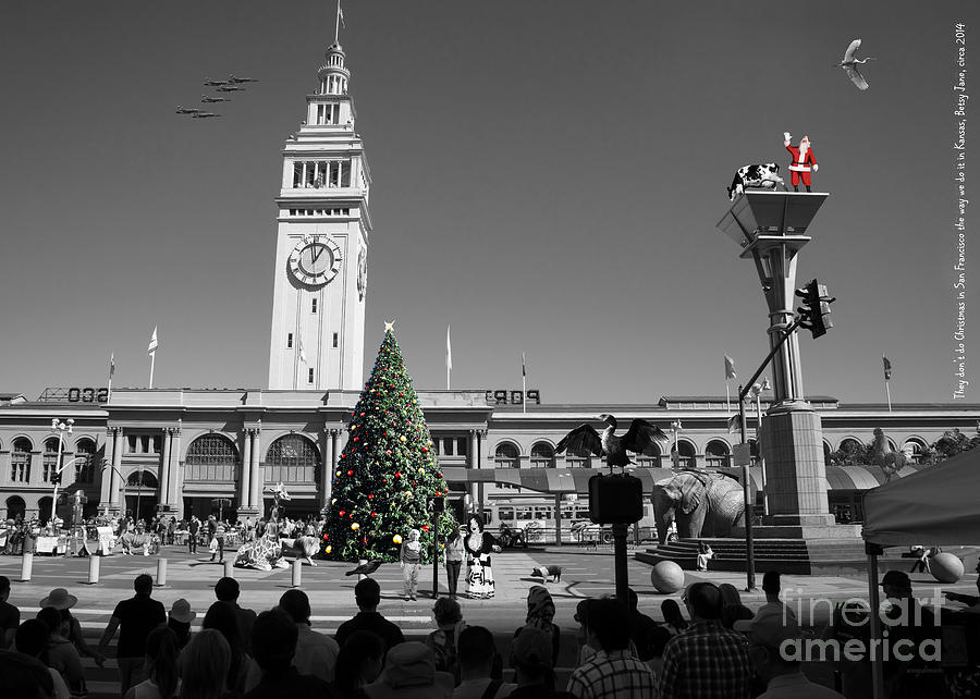 San Francisco Photograph - They Dont Do Christmas In San Francisco The Way We Do It In Kansas Betsy Jane DSC1745 BW by Wingsdomain Art and Photography