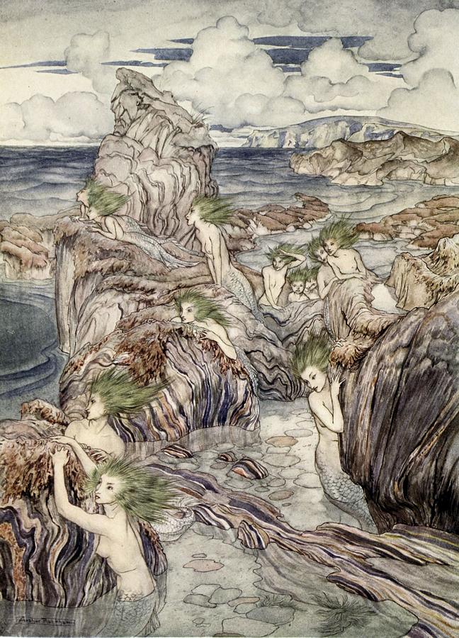 They Have Sea-green Hair, Illustration Drawing by Arthur Rackham