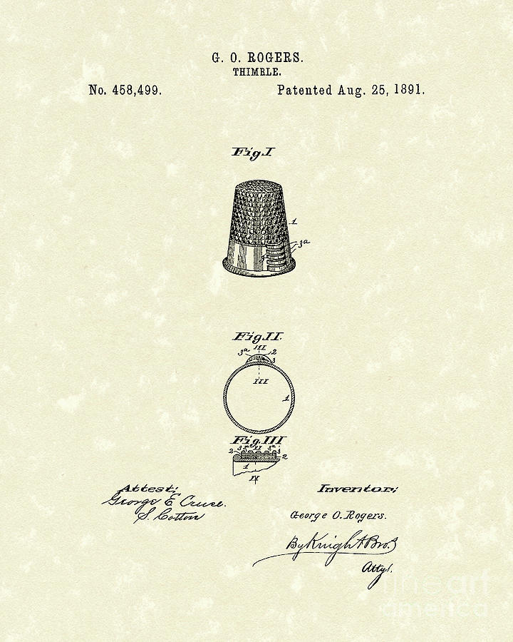 Thimble 1891 Patent Art Drawing by Prior Art Design