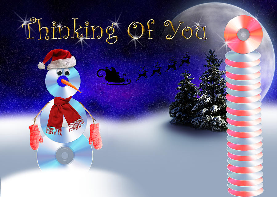 Winter Digital Art - Thinking Of You CD Snowman by Jeanette K