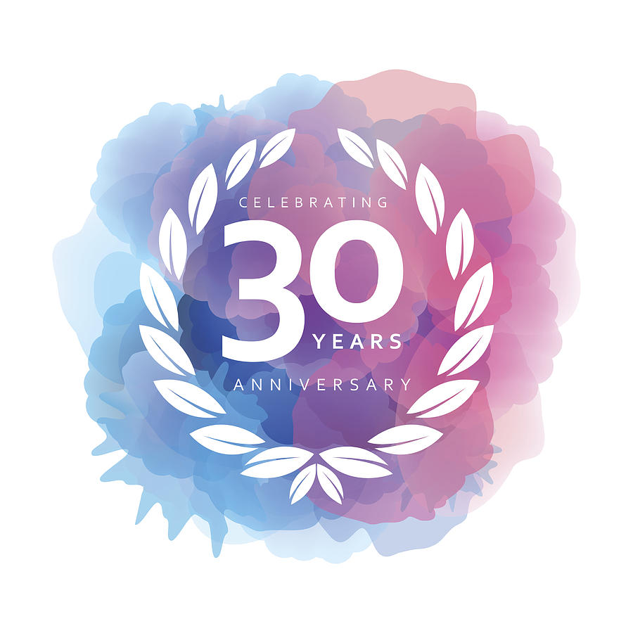Thirty Years Anniversary Emblem on watercolor background Drawing by Simon2579