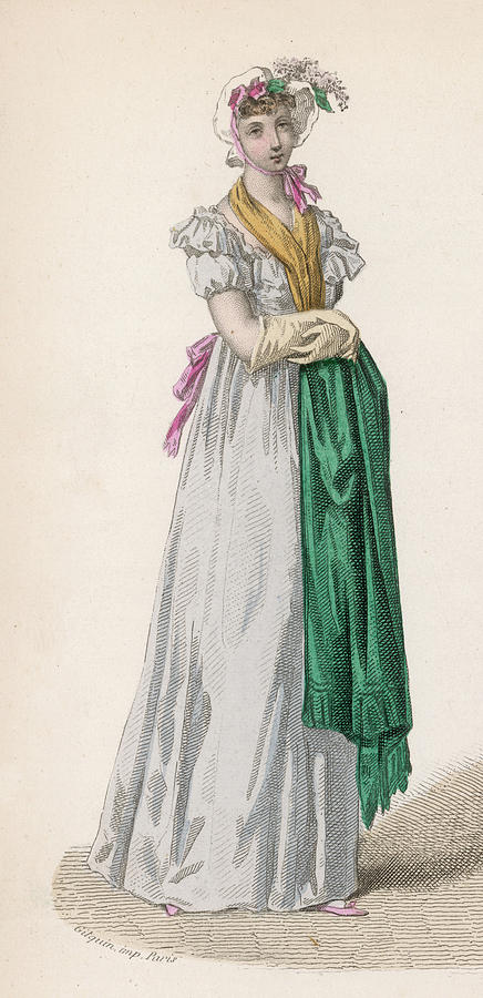 This Blue Gown With Green Shawl Drawing by Mary Evans Picture Library ...