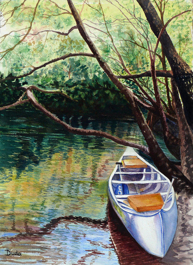This Canoe Is Waiting For You Painting by Susan Duda