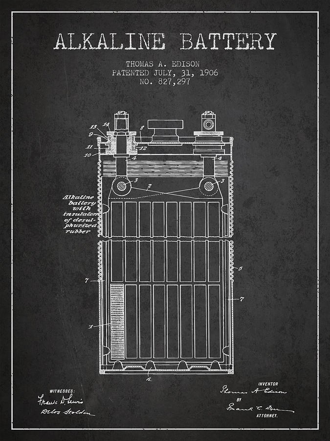 Vintage Digital Art - Thomas Edison Alkaline Battery from 1906 - Charcoal by Aged Pixel