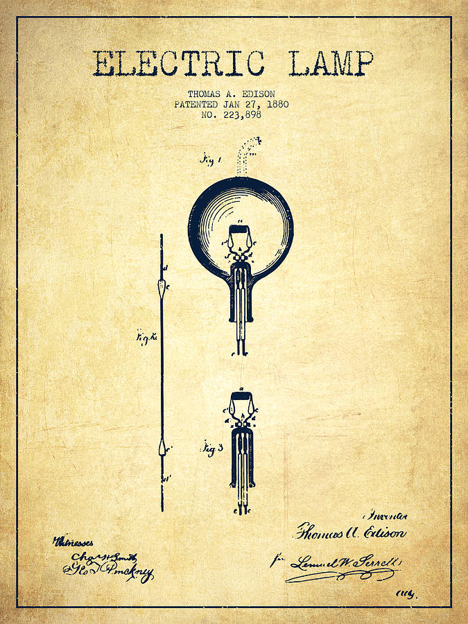 Thomas Edison Electric Lamp Patent from 1880 - Vintage Digital Art by ...