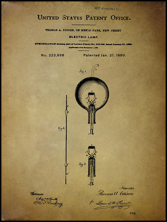 Patent application. Thomas Edison Electric Lamp. Патенты Эдисона. Лампа Patent. Фонограф Эдисона схема.