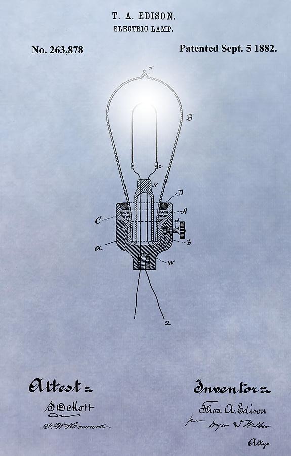 Thomas Edison Electric Lamp Patent Digital Art by Dan Sproul