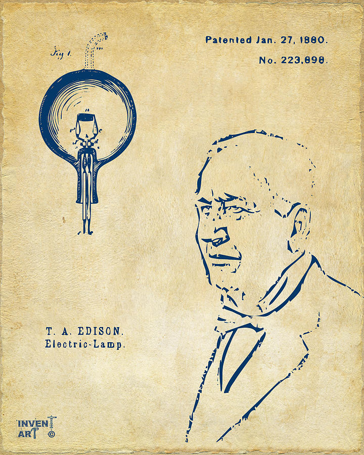 Thomas Edison Lightbulb Patent Artwork Vintage Digital Art by Nikki Marie Smith