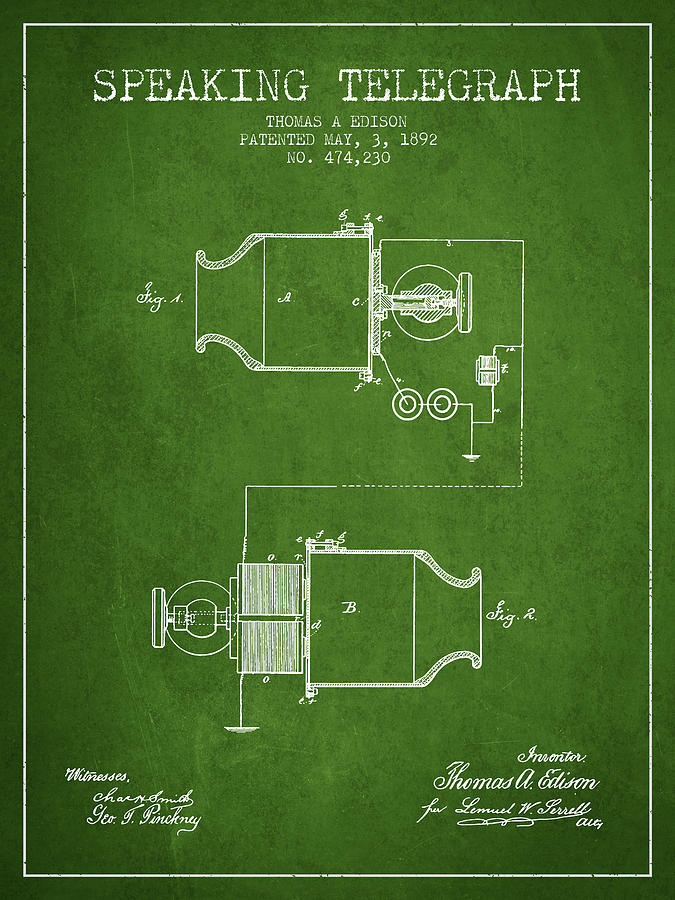 Thomas Edison Speaking Telegraph Patent from 1892 - Green Digital Art ...