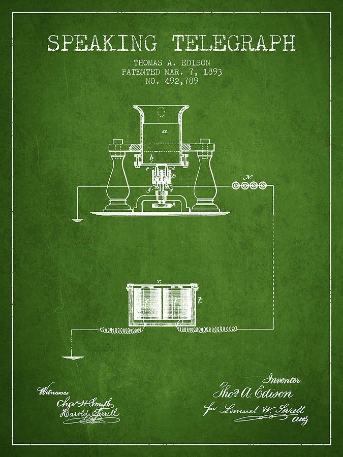 Thomas Edison Speaking Telegraph Patent from 1893 - Green Digital Art ...