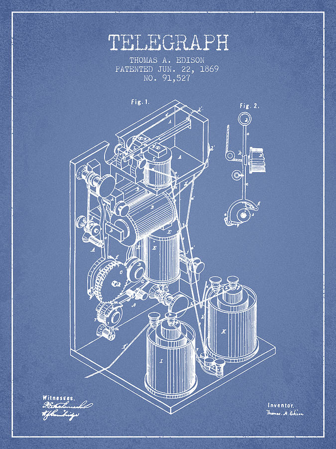 Thomas Edison Telegraph patent from 1869 - Light Blue Digital Art by ...