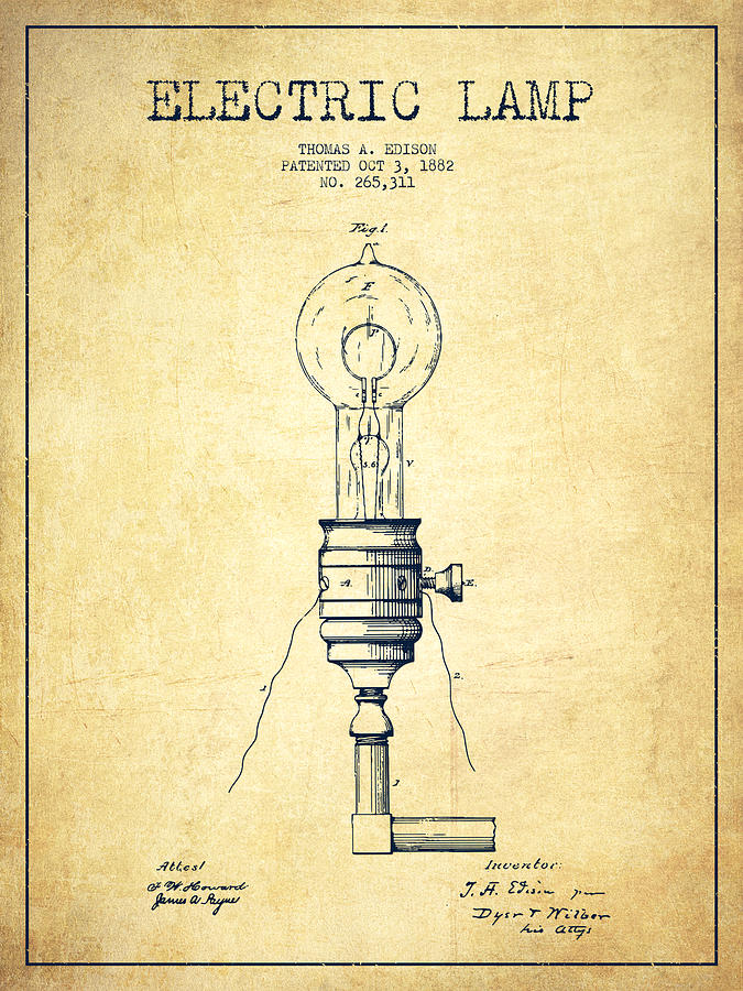 Thomas Edison Vintage Electric Lamp Patent from 1882 - Vintage Digital