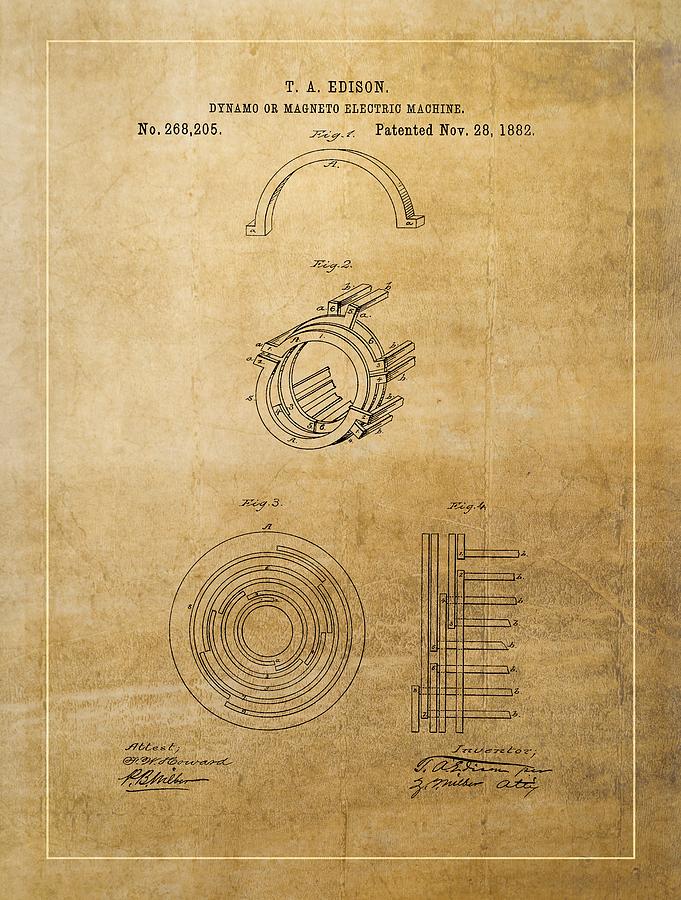 Thomas Edison S Generator Patent Mixed Media By Dan Sproul