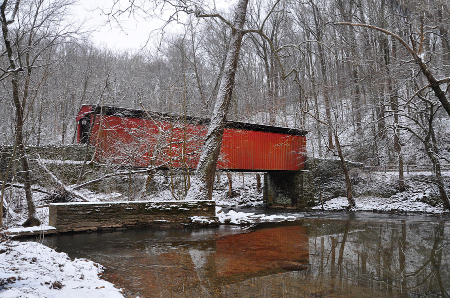 Philadelphia Photograph - Thomas Mill Covered Bridge in the Snow by Bill Cannon