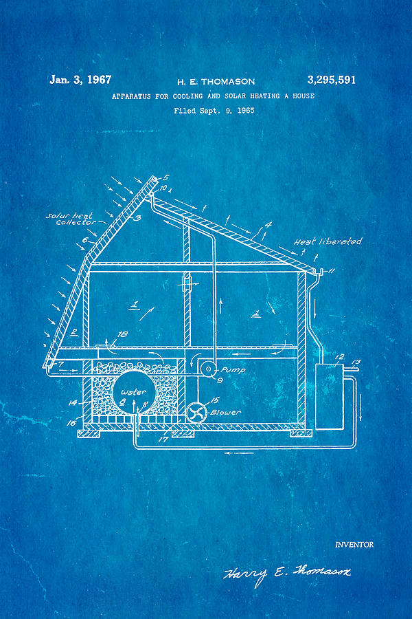 Vintage Photograph - Thomason Green Energy Powered House Patent Art 1967 Blueprint by Ian Monk
