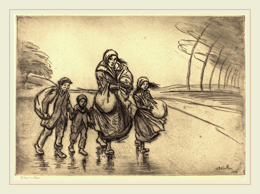 Swiss Drawing - Théophile Alexandre Steinlen, In The Rain Mother by Litz Collection