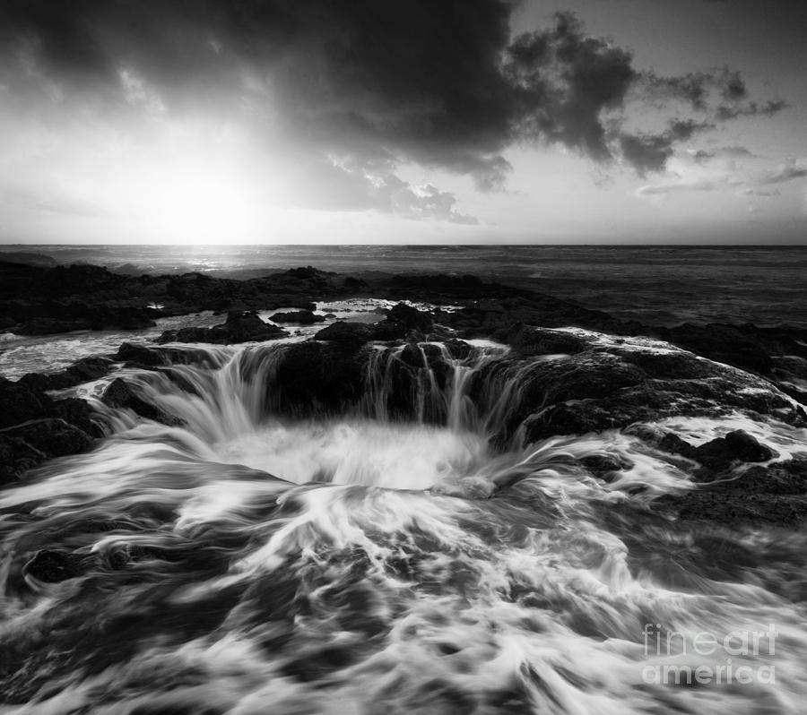 Sunset Photograph - Thors Well Oregon Monochrome by Bob Christopher