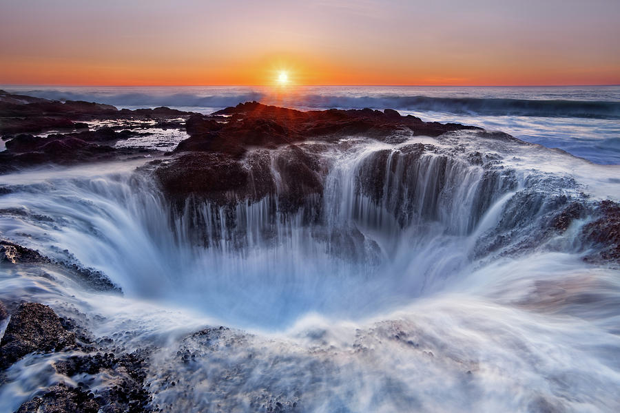 Sunset Photograph - Thors' Well by Miles Morgan