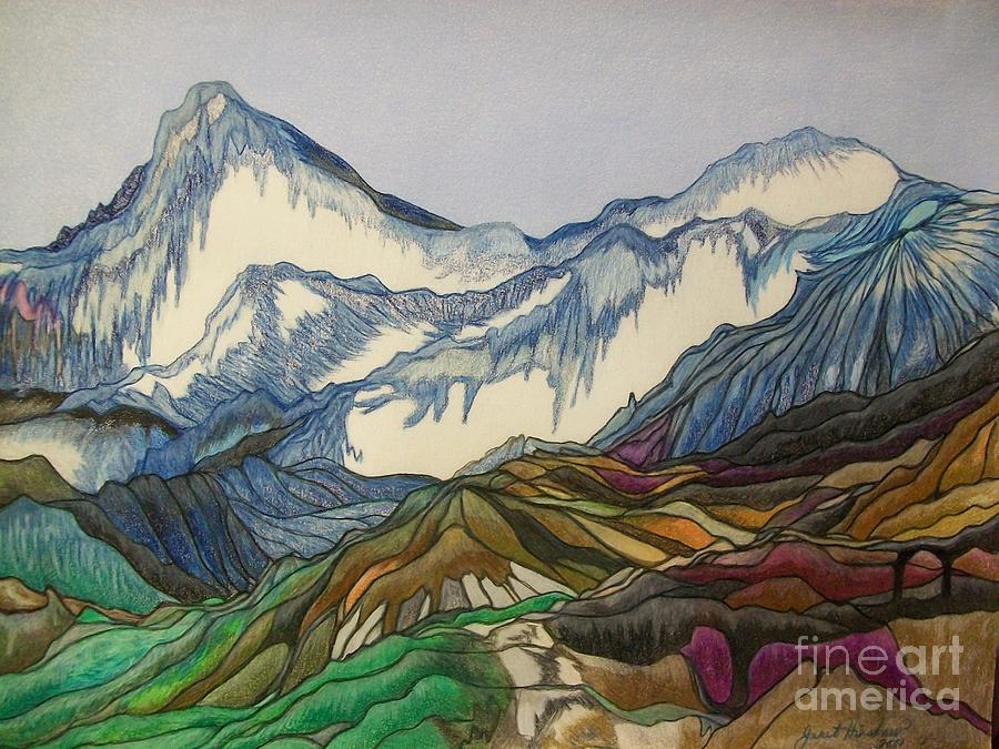 Mountain Drawing in Color Pencils · Creative Fabrica