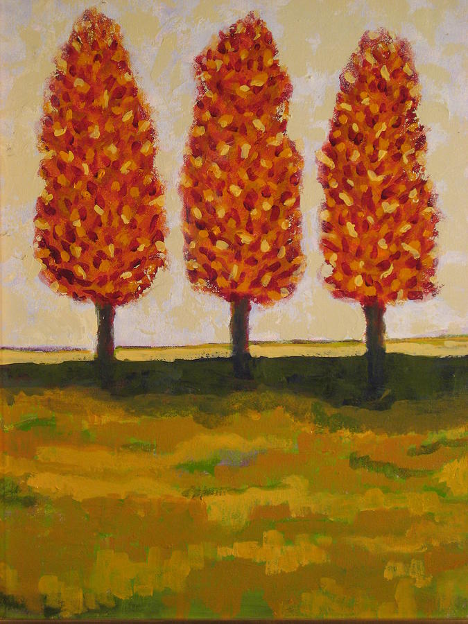 Those trees I Always See in Orange and Gold Painting by Edy Ottesen