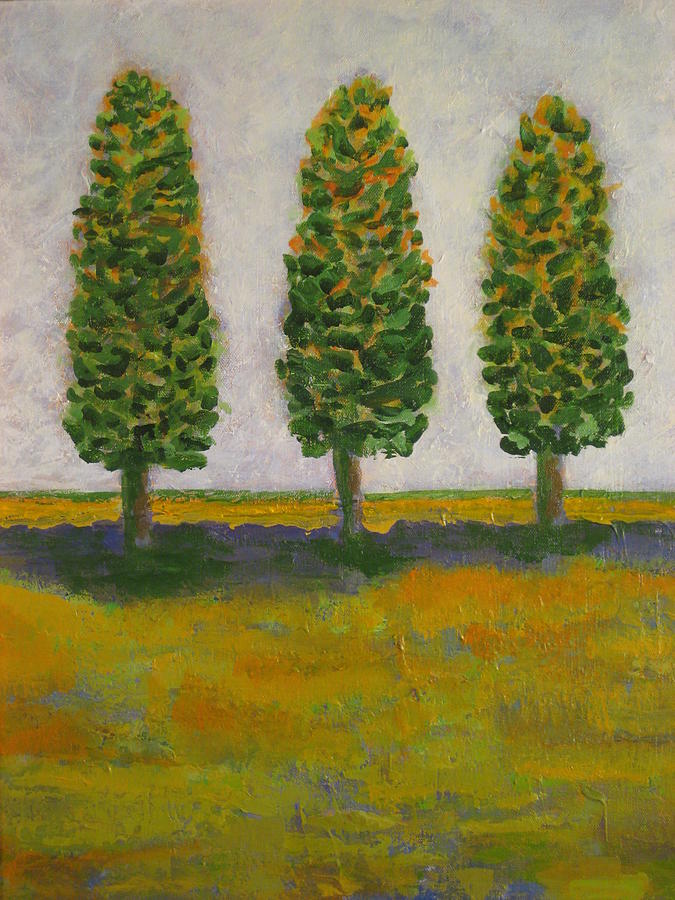Those Trees I Always See in Green and Gold Painting by Edy Ottesen