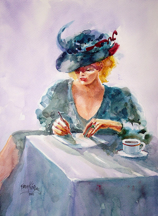 Coffee Painting - Thoughtful... by Faruk Koksal