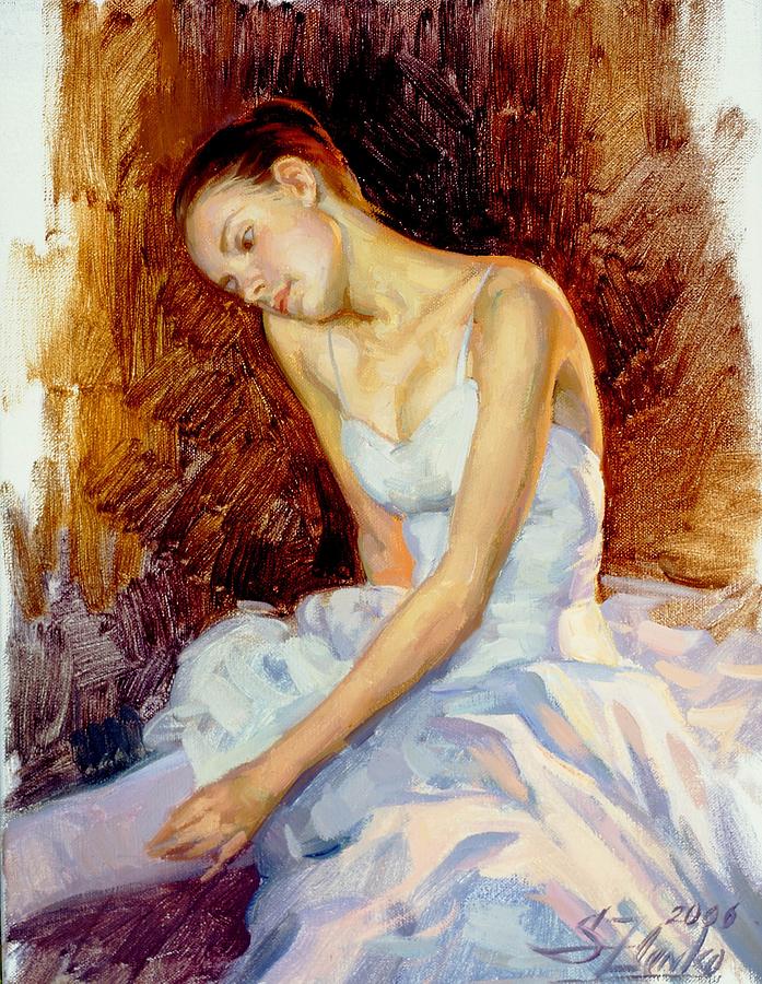 Thoughtful young ballerina Painting by Serguei Zlenko