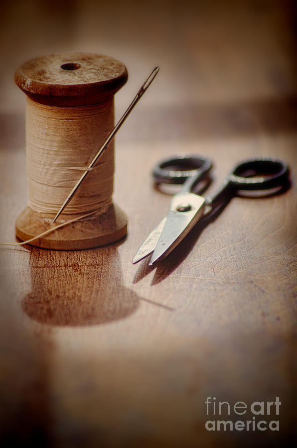 Vintage Photograph - Thread and Scissors by Jill Battaglia