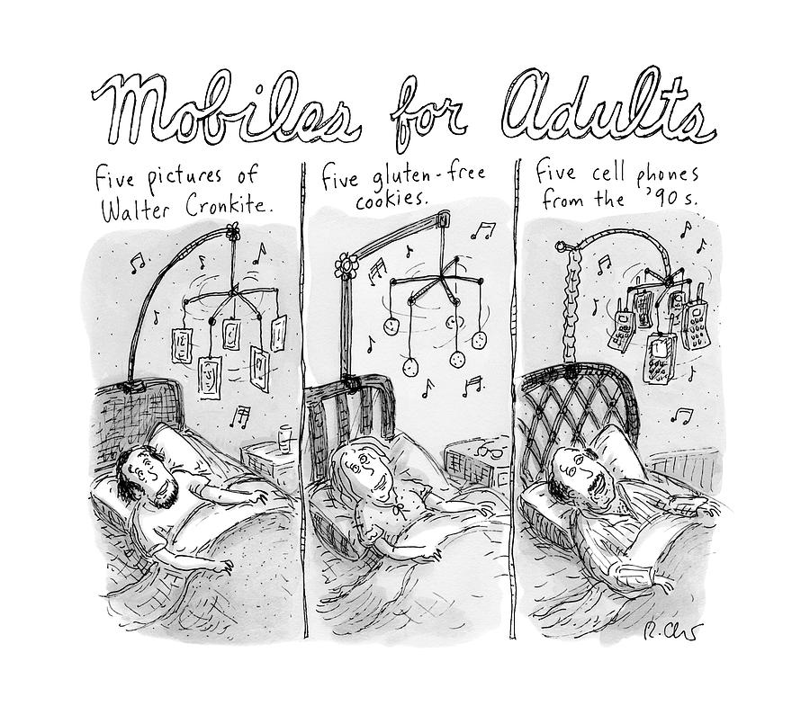 Three Adjacent Drawings Show Adults Lying In Bed Drawing by Roz Chast