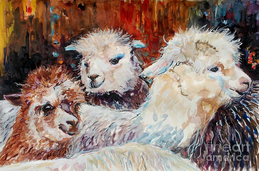 Animal Painting - Three Alpacas by Molly Poole